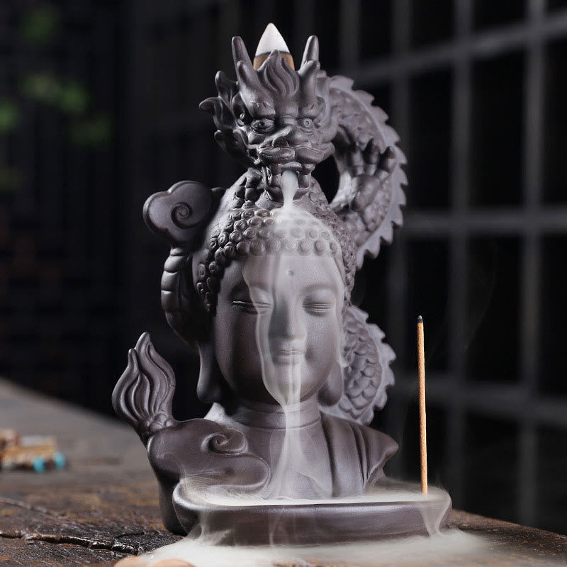 Brûle-encens Bouddha Dragon en argile violette 10,5 cm Méditation