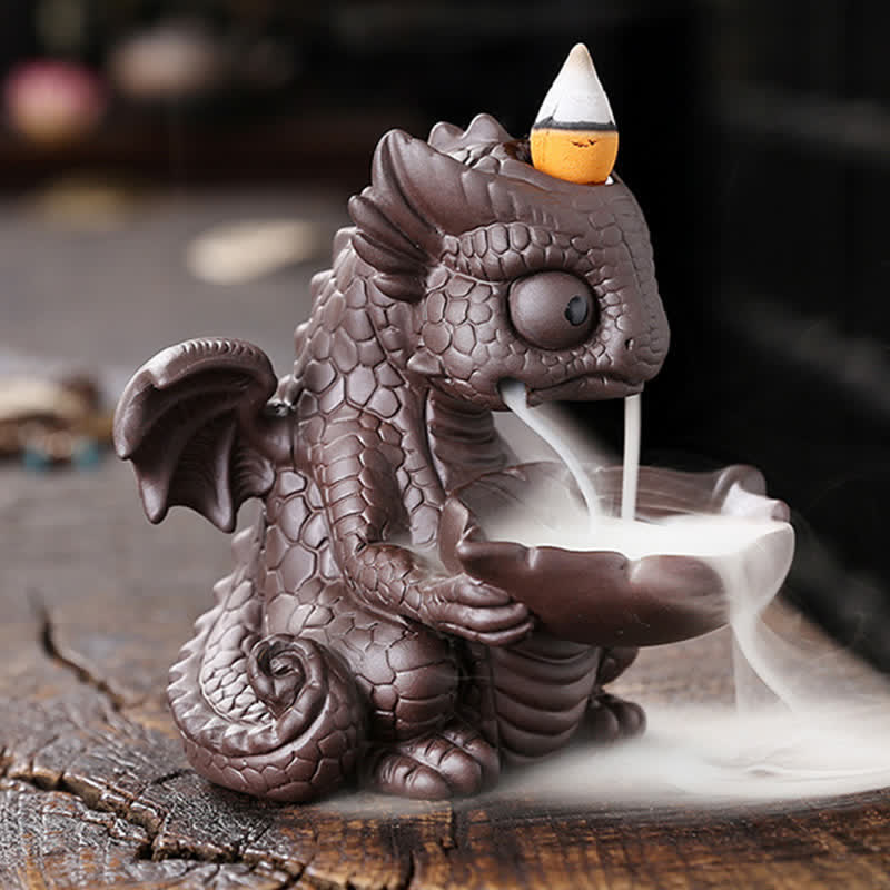 Brûleur d'encens dinosaure en argile violette pour la méditation et les rituels