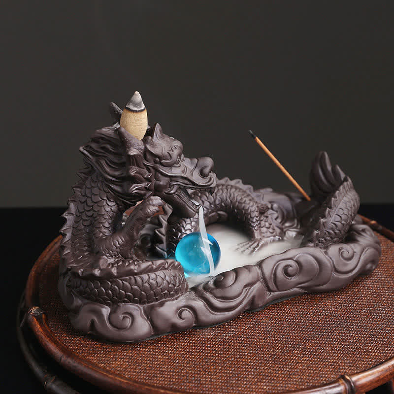 Brûleur d'encens Dragon en argile violette pour la chance et la protection