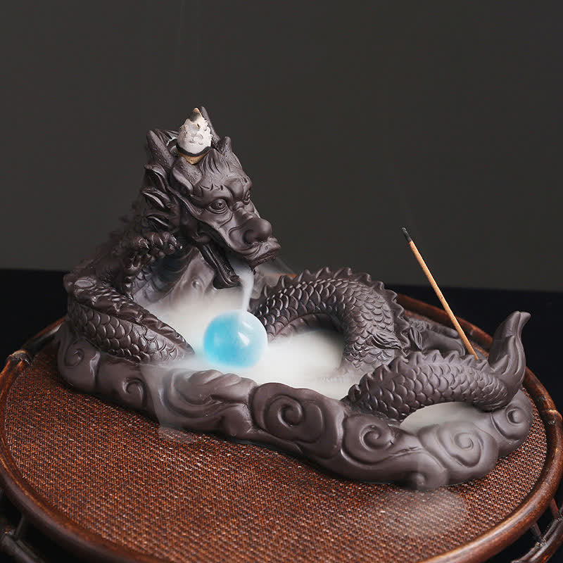 Brûleur d'encens Dragon en argile violette pour la chance et la protection