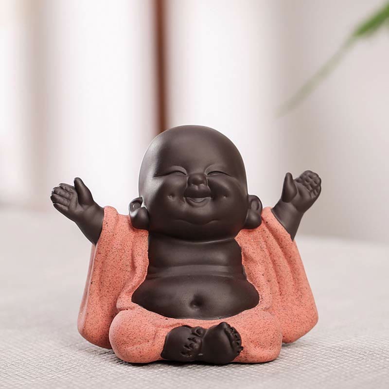 Statue du Bouddha rieur en argile violette | Décoration chance et richesse