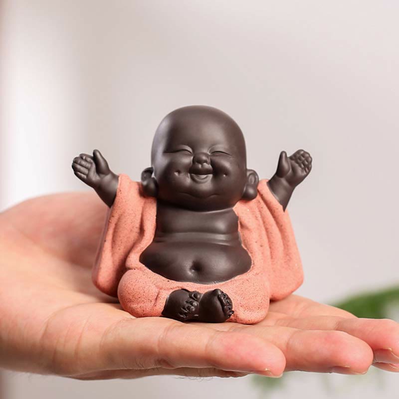 Statue du Bouddha rieur en argile violette | Décoration chance et richesse