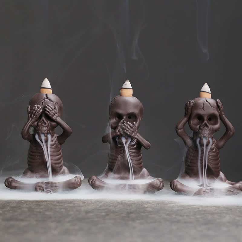 Brûleur d'encens à reflux en argile violette Petit Crâne pour la paix