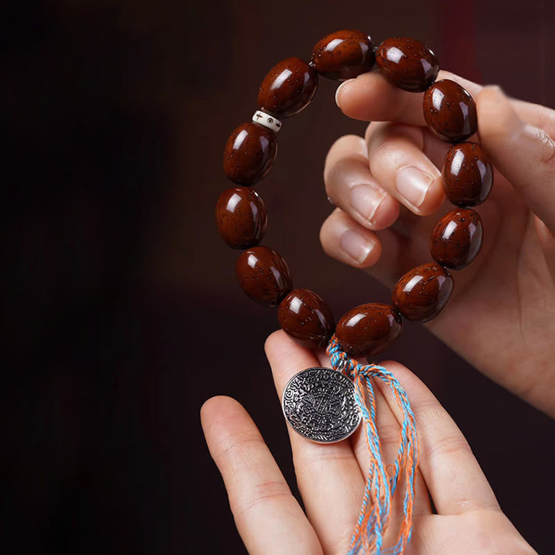 Bracelet de richesse en or violet avec perles de 14 mm et symbole du zodiaque chinois