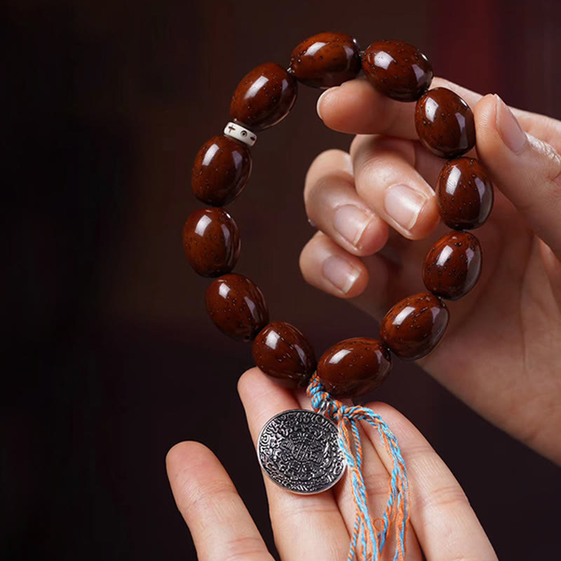 Bracelet de richesse en or violet avec perles de 14 mm et symbole du zodiaque chinois