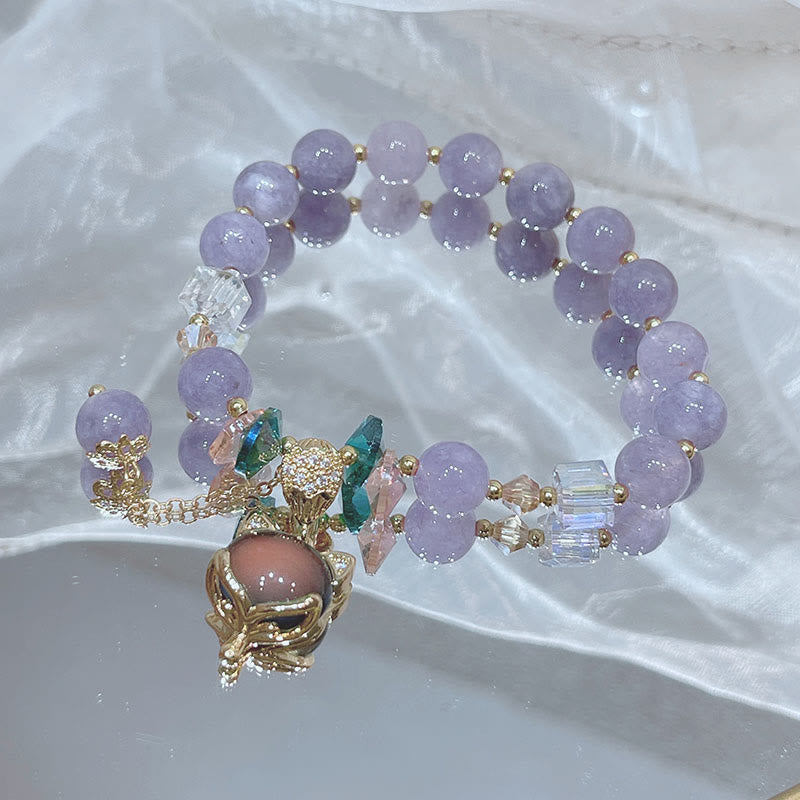 Bracelet du bonheur en jade violet avec breloque renard