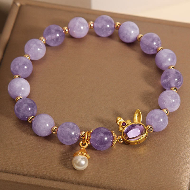 Bracelet de bonheur en jade violet avec breloque lapin pour la protection