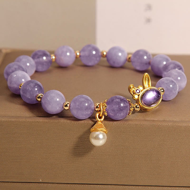 Bracelet de bonheur en jade violet avec breloque lapin pour la protection