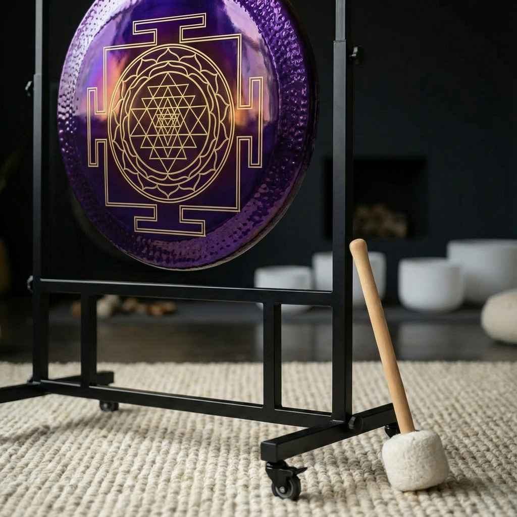 Gong violet à géométrie sacrée pour bain sonore