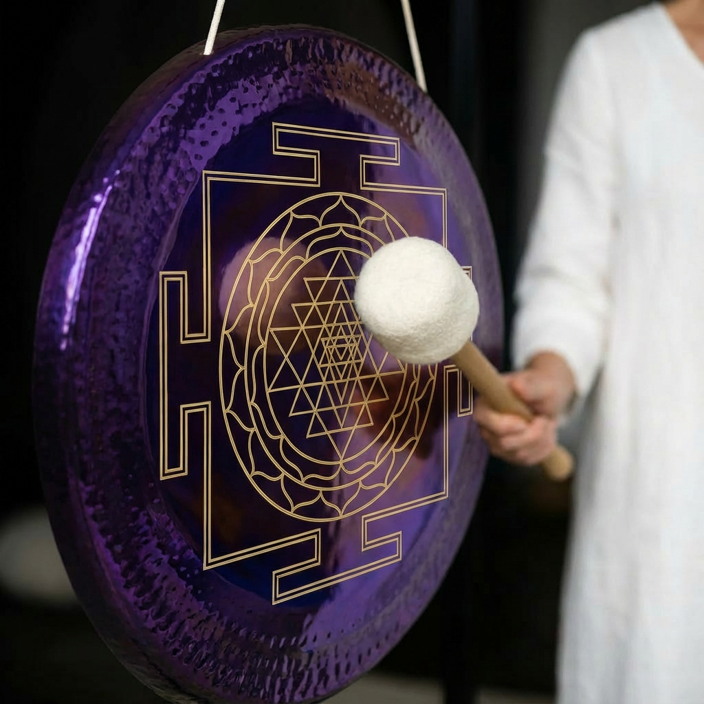 Gong violet à géométrie sacrée pour bain sonore