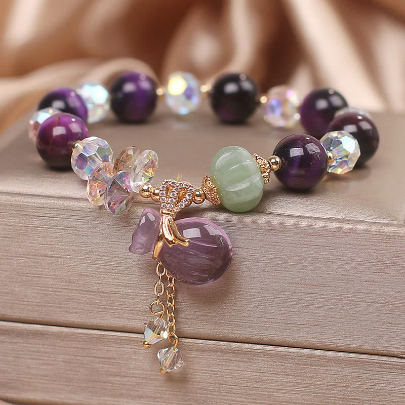 Bracelet de bravoure en œil de tigre violet 14-16 cm, bijou de guérison unisexe