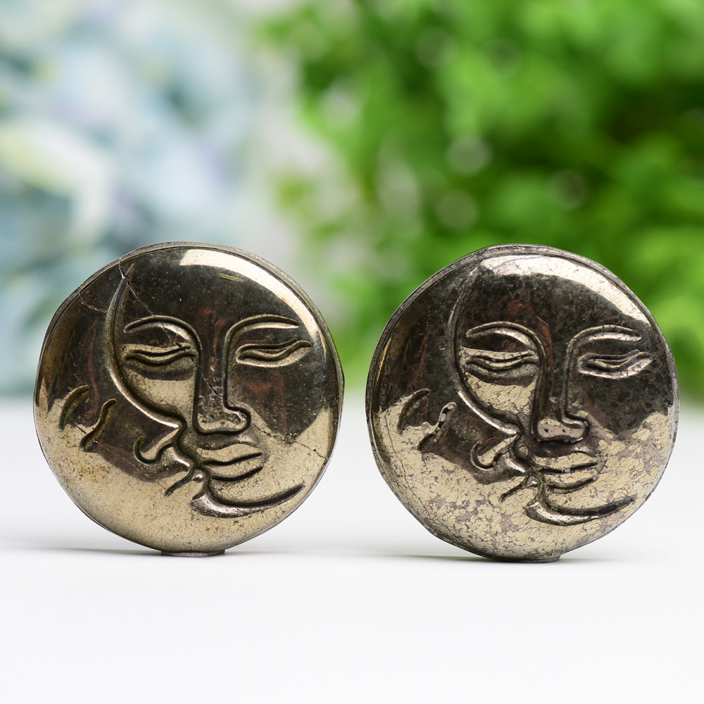 Pyrite Sun and Moon Face Crystal Figurine 1.4 to 1.9 inch