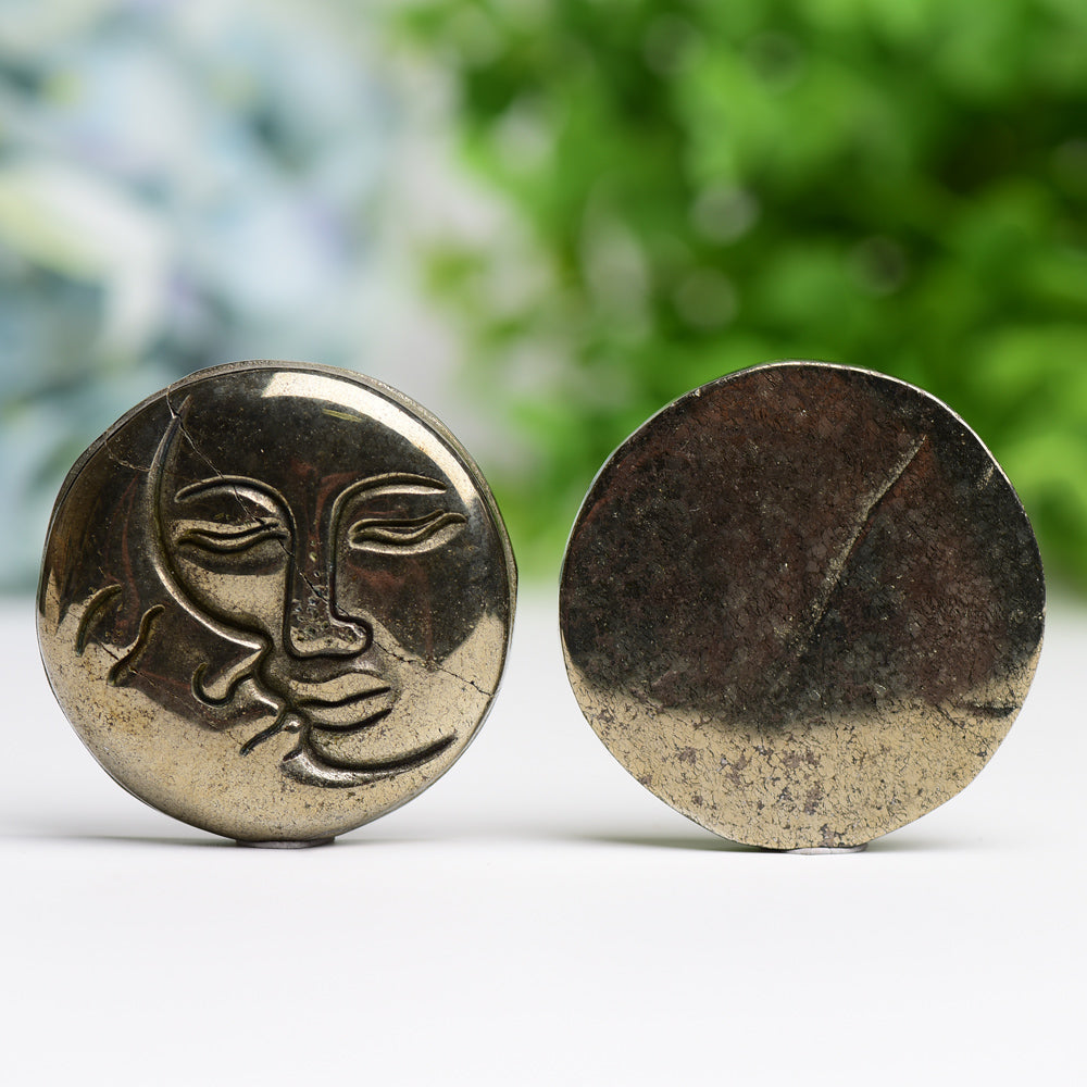 Pyrite Sun and Moon Face Crystal Figurine 1.4 to 1.9 inch