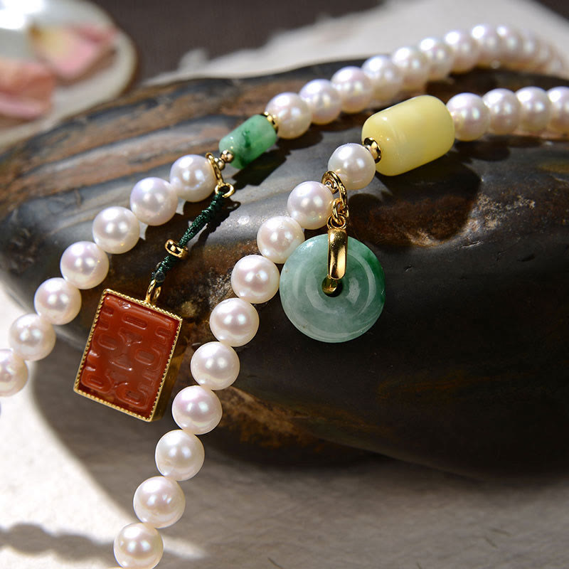 Bracelet en jade quadruple tour avec perle, agate rouge et ambre pour la chance
