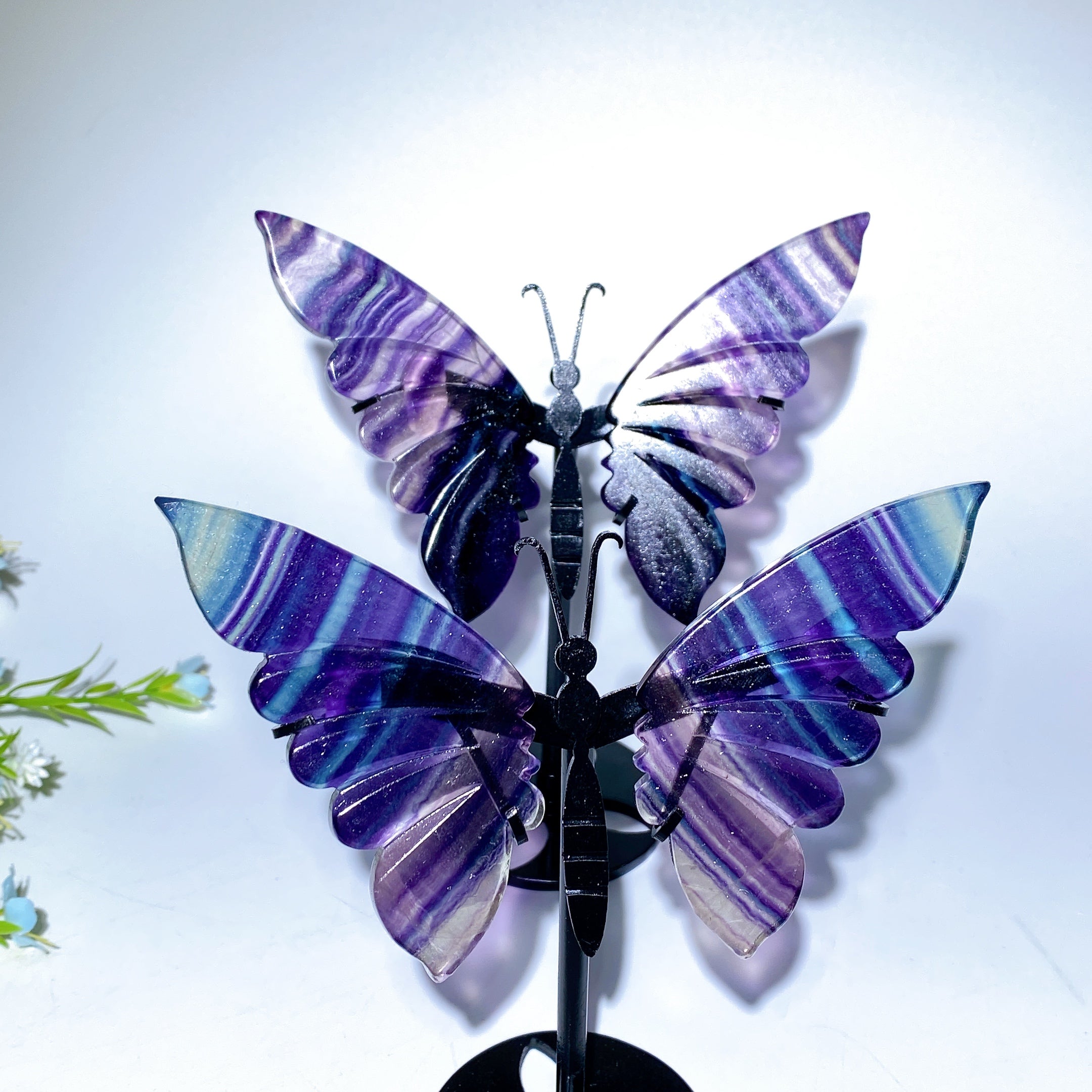Rainbow Fluorite Butterfly Wings Crystal Figurine 12-22cm
