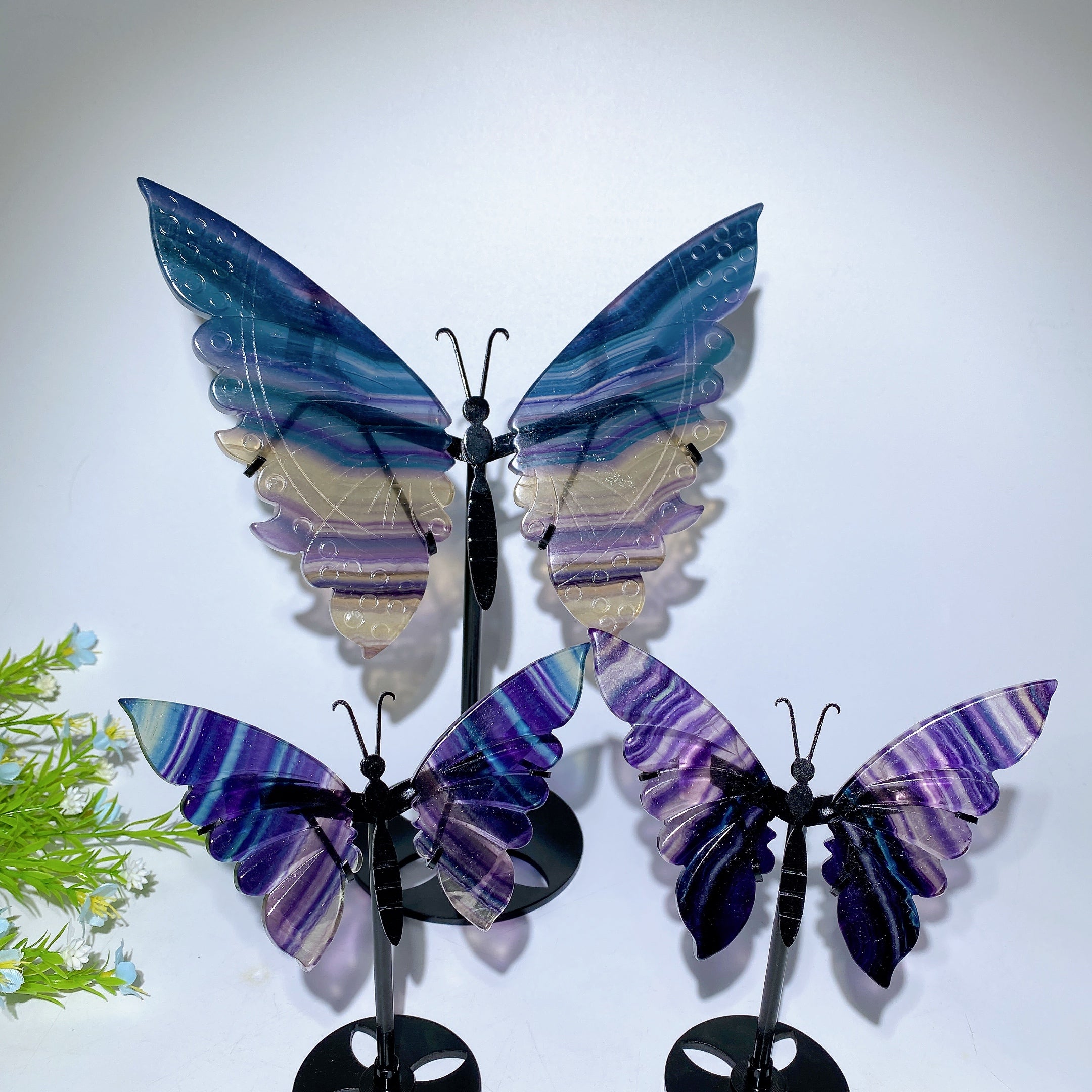 Rainbow Fluorite Butterfly Wings Crystal Figurine 12-22cm