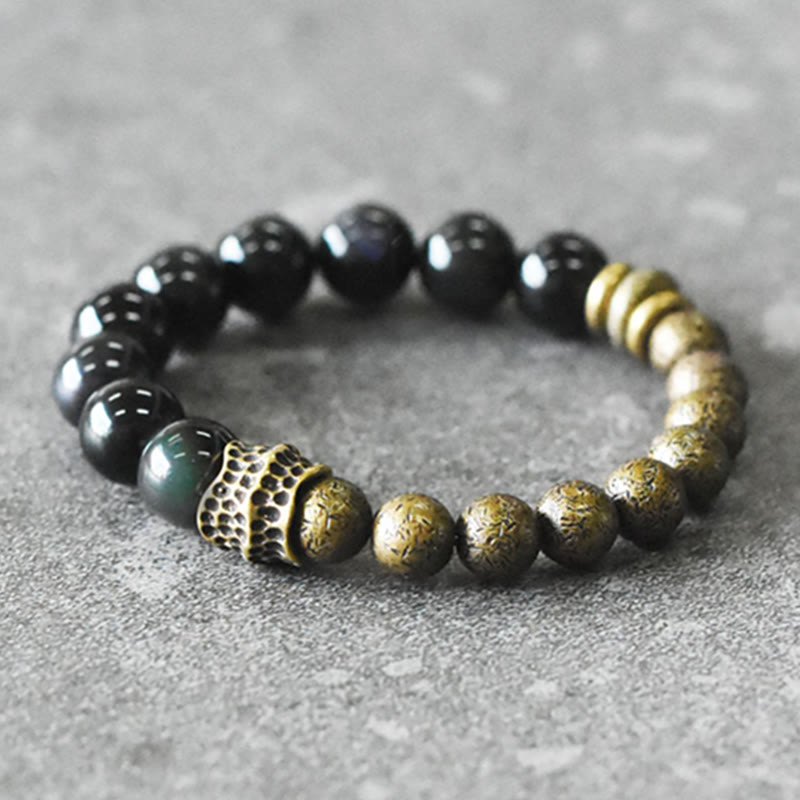 Bracelet de perles en cuivre et obsidienne arc-en-ciel pour une transformation positive
