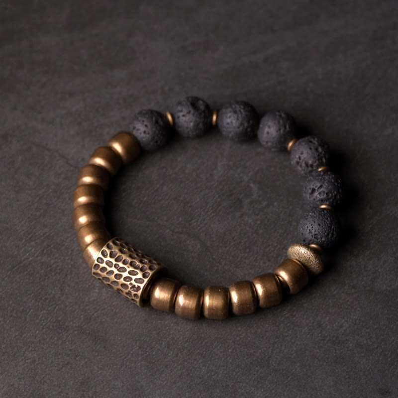 Bracelet de guérison en cuivre et obsidienne arc-en-ciel | Énergie de la pierre de lave