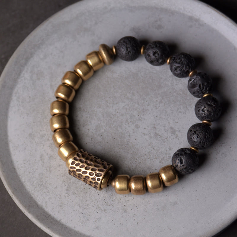 Bracelet de guérison en cuivre et obsidienne arc-en-ciel | Énergie de la pierre de lave