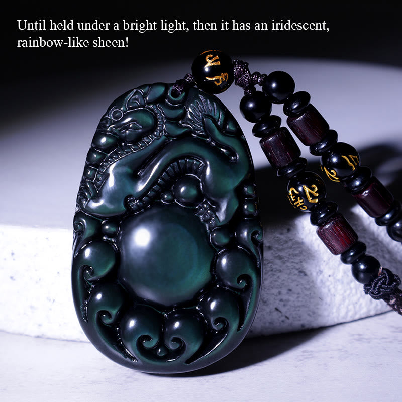 Collier PiXiu en obsidienne arc-en-ciel 43 mm Protection unisexe