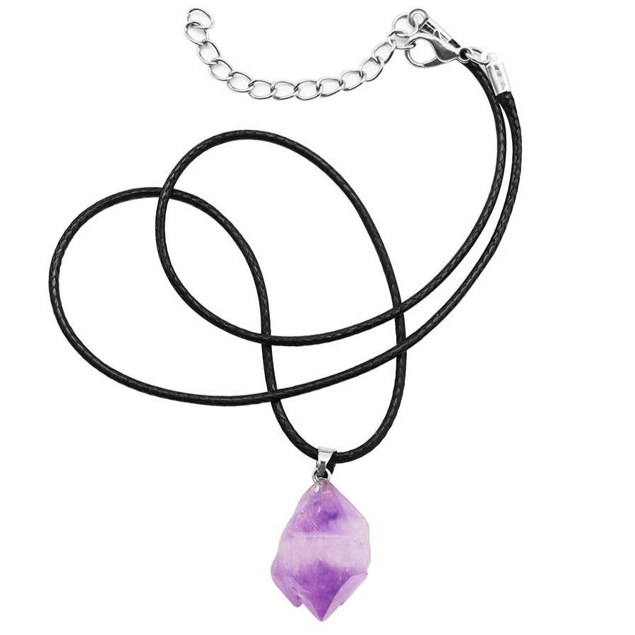 Raw Amethyst Crystal Pendant Necklace 16-19 Inch Meditation Jewelry