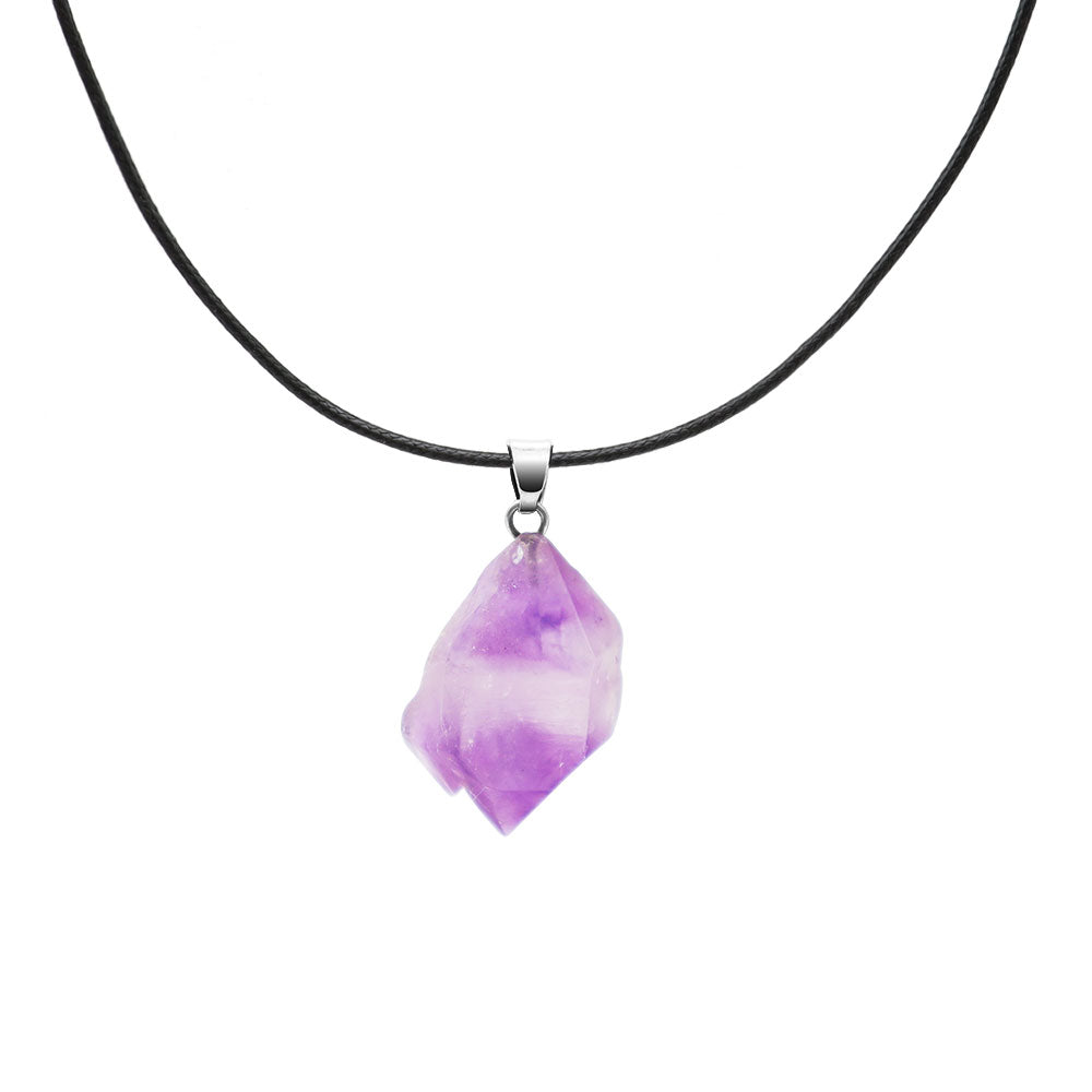 Raw Amethyst Crystal Pendant Necklace 16-19 Inch Meditation Jewelry