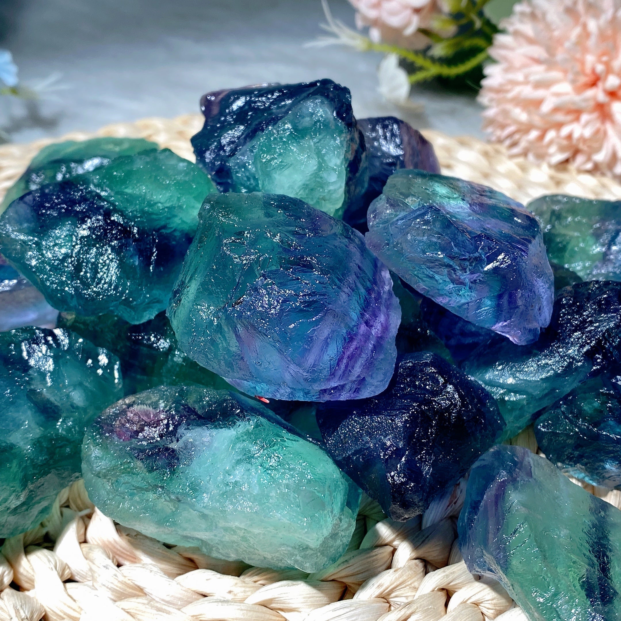 Morceaux de fluorite bleu-vert bruts, 25 à 50 mm, pierres de guérison en cristal