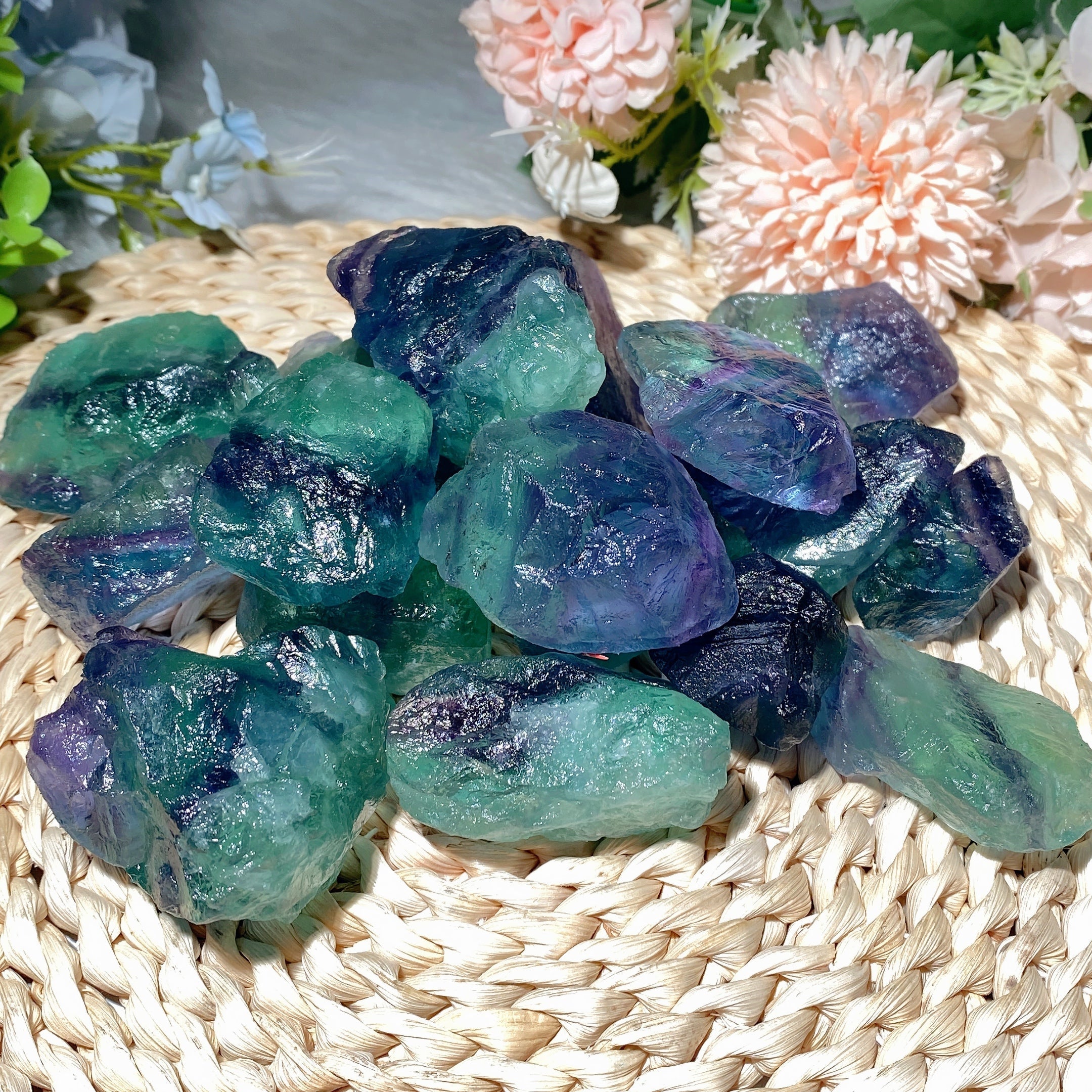 Morceaux de fluorite bleu-vert bruts, 25 à 50 mm, pierres de guérison en cristal