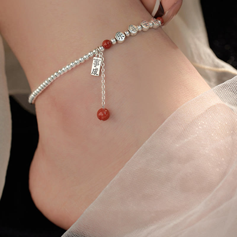 Bracelet de cheville Peace en agate rouge 6 mm et argent