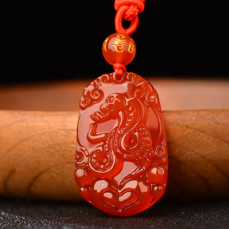 Collier en agate rouge du zodiaque chinois pour la chance et la vitalité