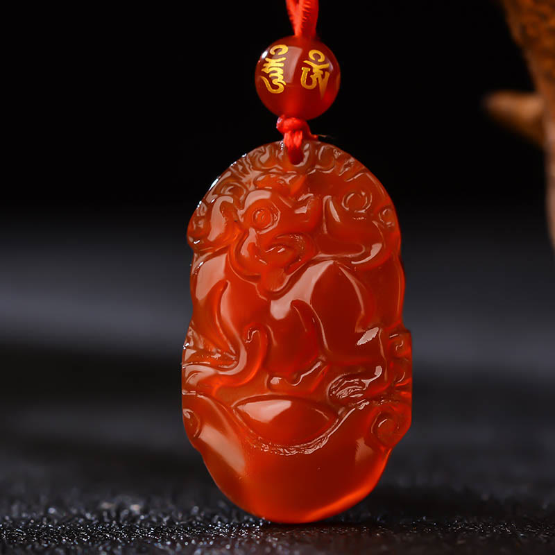 Collier en agate rouge du zodiaque chinois pour la chance et la vitalité