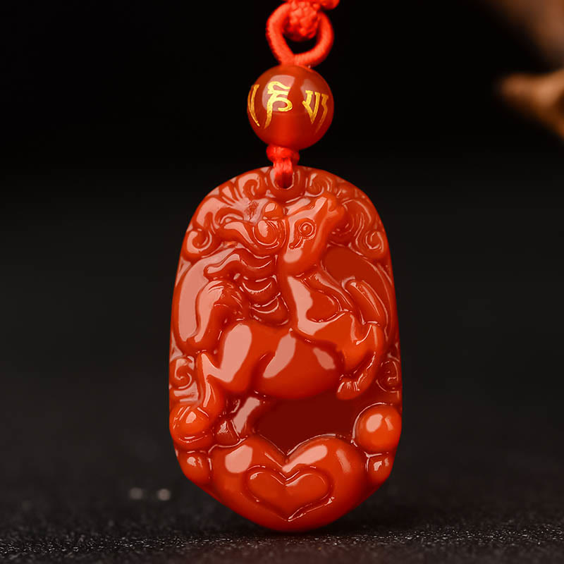 Collier en agate rouge du zodiaque chinois pour la chance et la vitalité