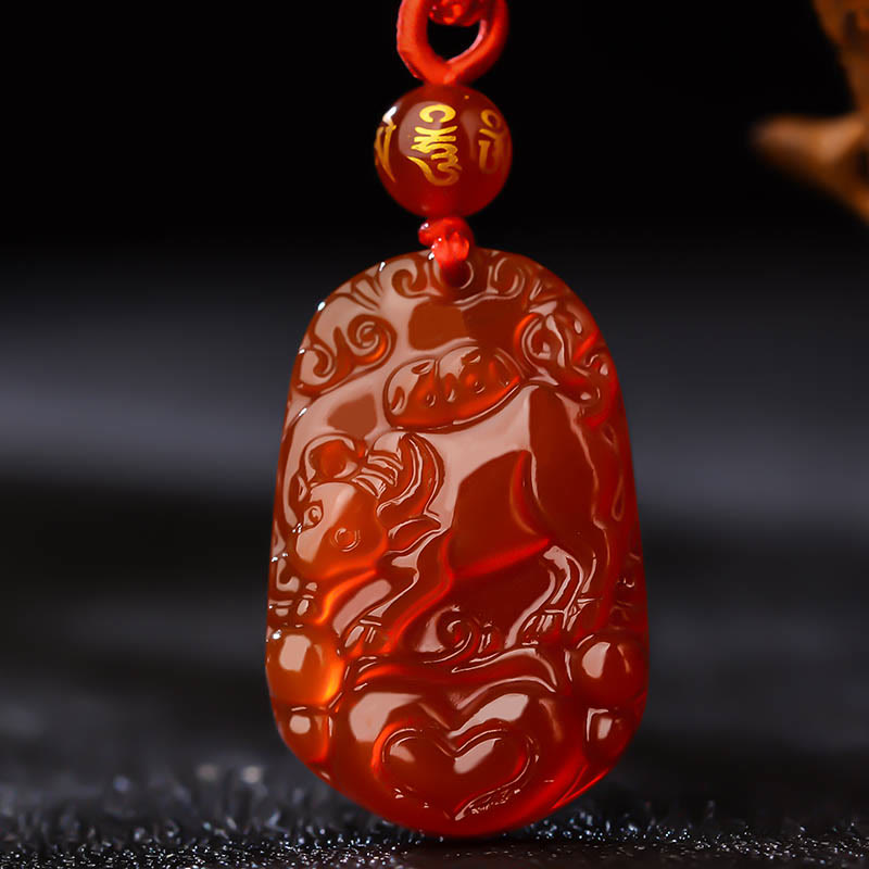 Collier en agate rouge du zodiaque chinois pour la chance et la vitalité