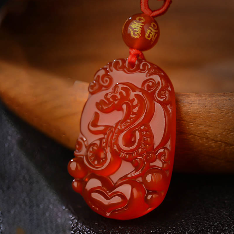 Collier en agate rouge du zodiaque chinois pour la chance et la vitalité