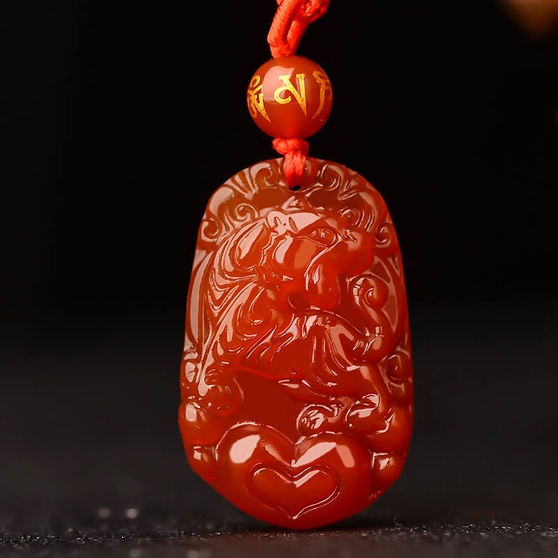 Collier en agate rouge du zodiaque chinois pour la chance et la vitalité