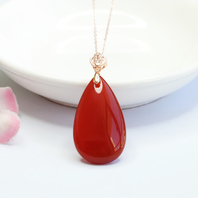 Collier Confiance en agate rouge | Pendentif goutte d'eau en argent sterling