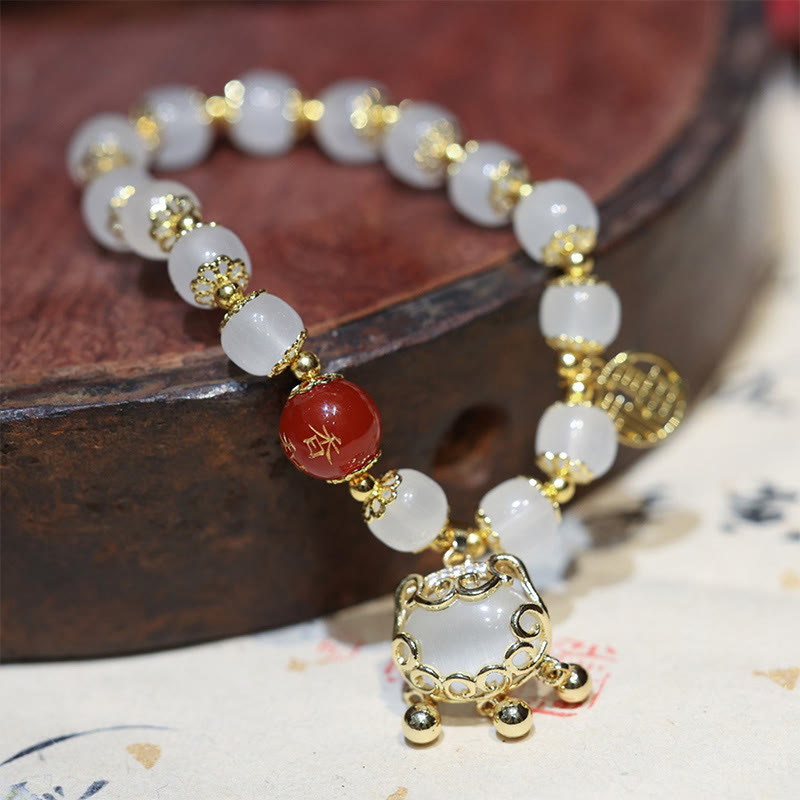 Bracelet de bénédiction en agate rouge avec le personnage Fu pour la protection