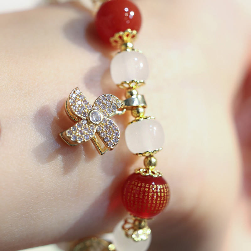 Bracelet de bénédiction en agate rouge avec le personnage Fu pour la protection
