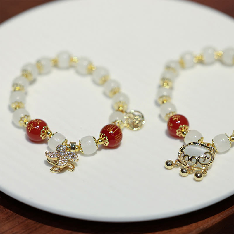 Bracelet de bénédiction en agate rouge avec le personnage Fu pour la protection