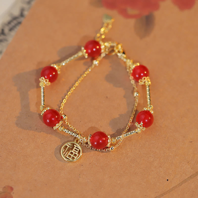 Bracelet d'acceptation de soi en agate rouge Fu