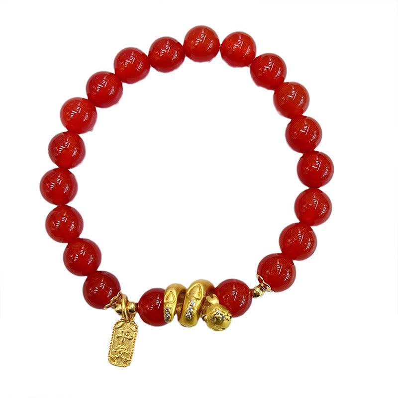 Bracelet de confiance en cuivre plaqué or et agate rouge 14-16 cm