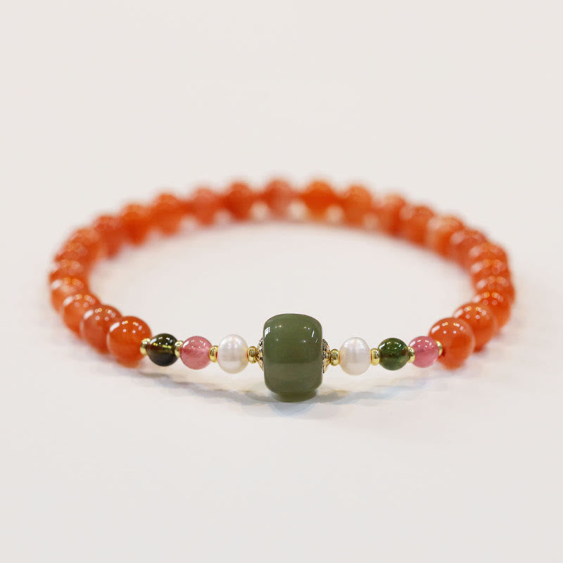 Bracelet en agate rouge et jade Hetian 6 mm pour la confiance et le calme