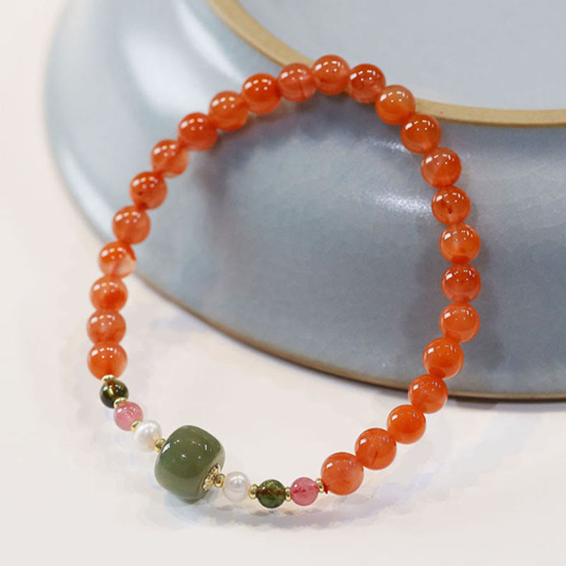 Bracelet en agate rouge et jade Hetian 6 mm pour la confiance et le calme