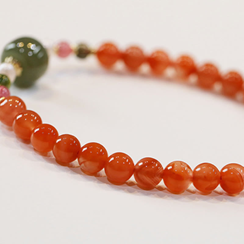 Bracelet en agate rouge et jade Hetian 6 mm pour la confiance et le calme