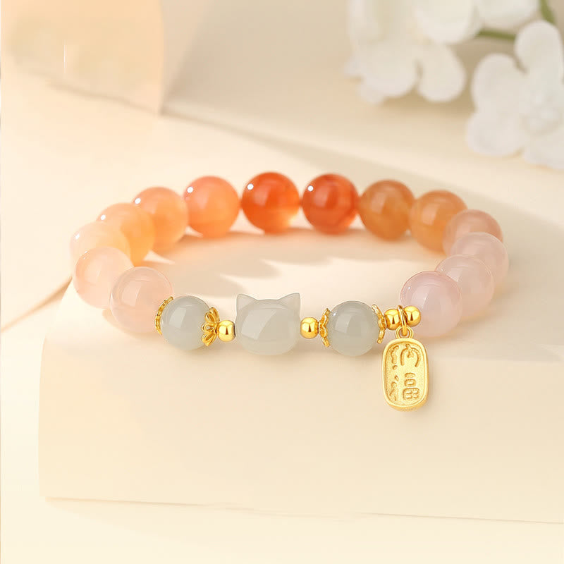 Bracelet de confiance en jade Hetian en agate rouge et chat Fu