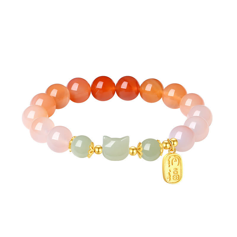 Bracelet de confiance en jade Hetian en agate rouge et chat Fu