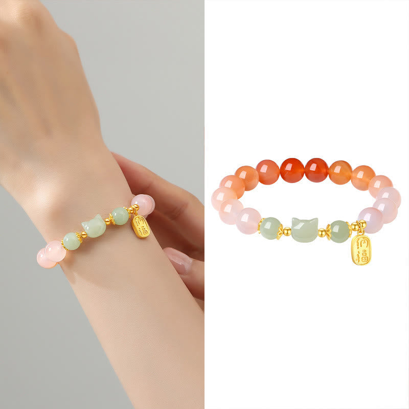 Bracelet de confiance en jade Hetian en agate rouge et chat Fu