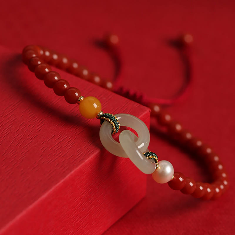 Bracelet de confiance en agate rouge et jade Hetian avec boucle de paix