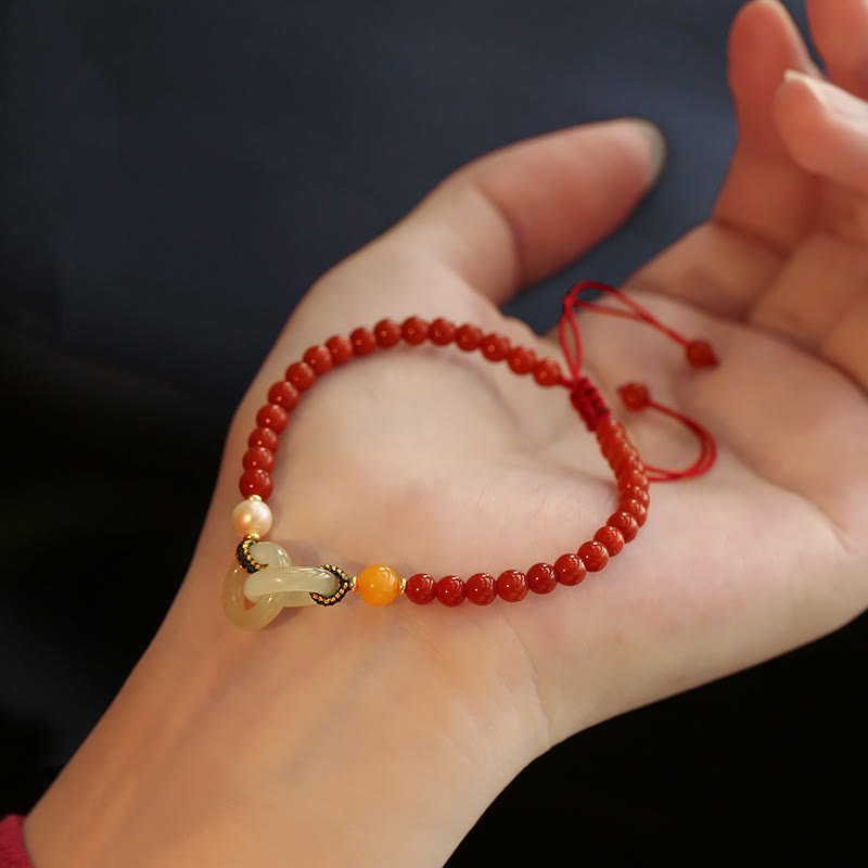 Bracelet de confiance en agate rouge et jade Hetian avec boucle de paix