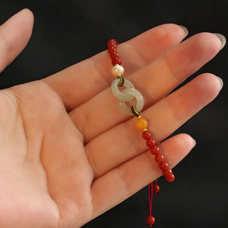 Bracelet de confiance en agate rouge et jade Hetian avec boucle de paix